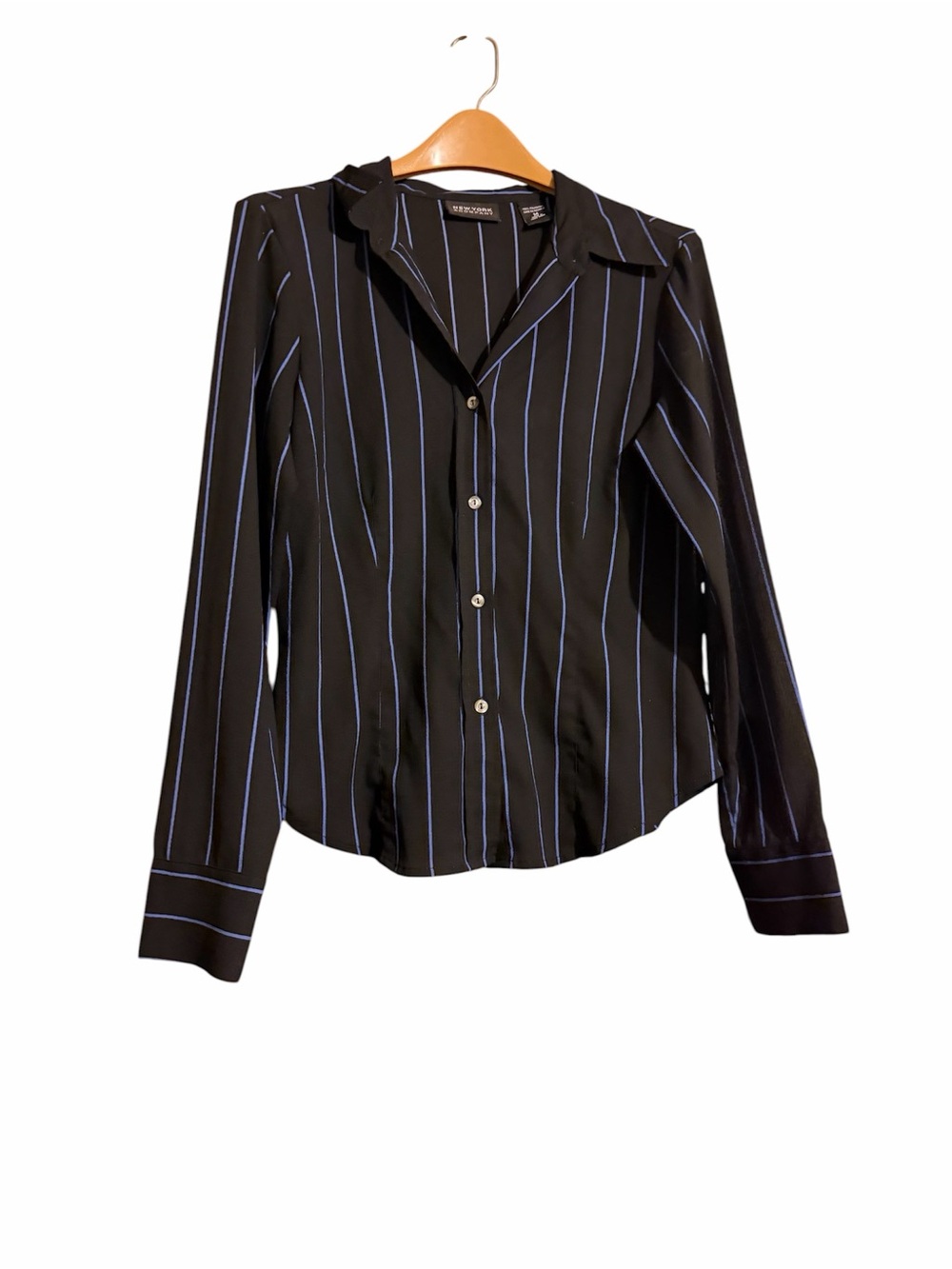 New York & Company Black with Blue Pinstripes